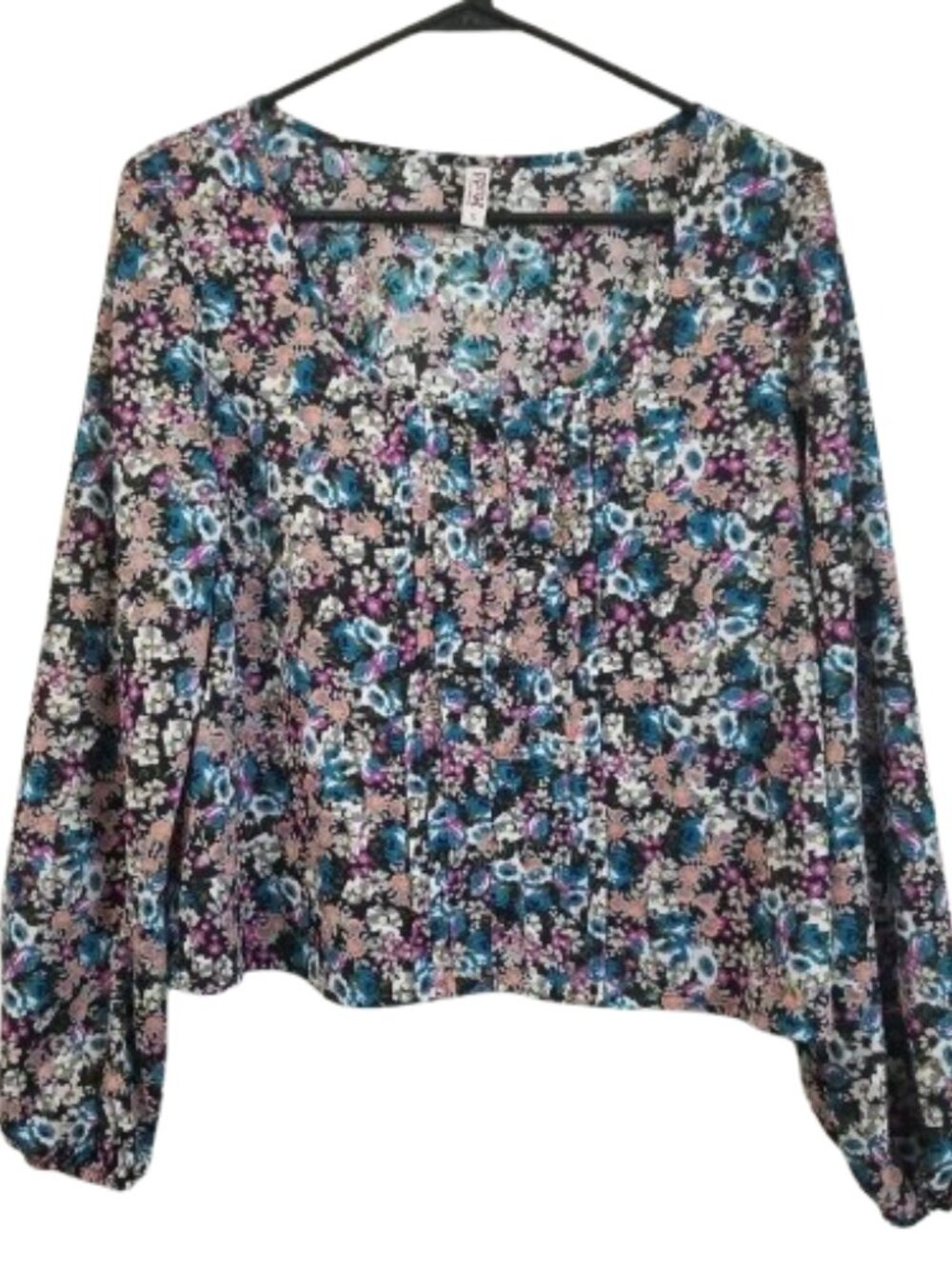 ❤️3/$15 Mudd Women's Blouse Large Sheer Floral Crop Top